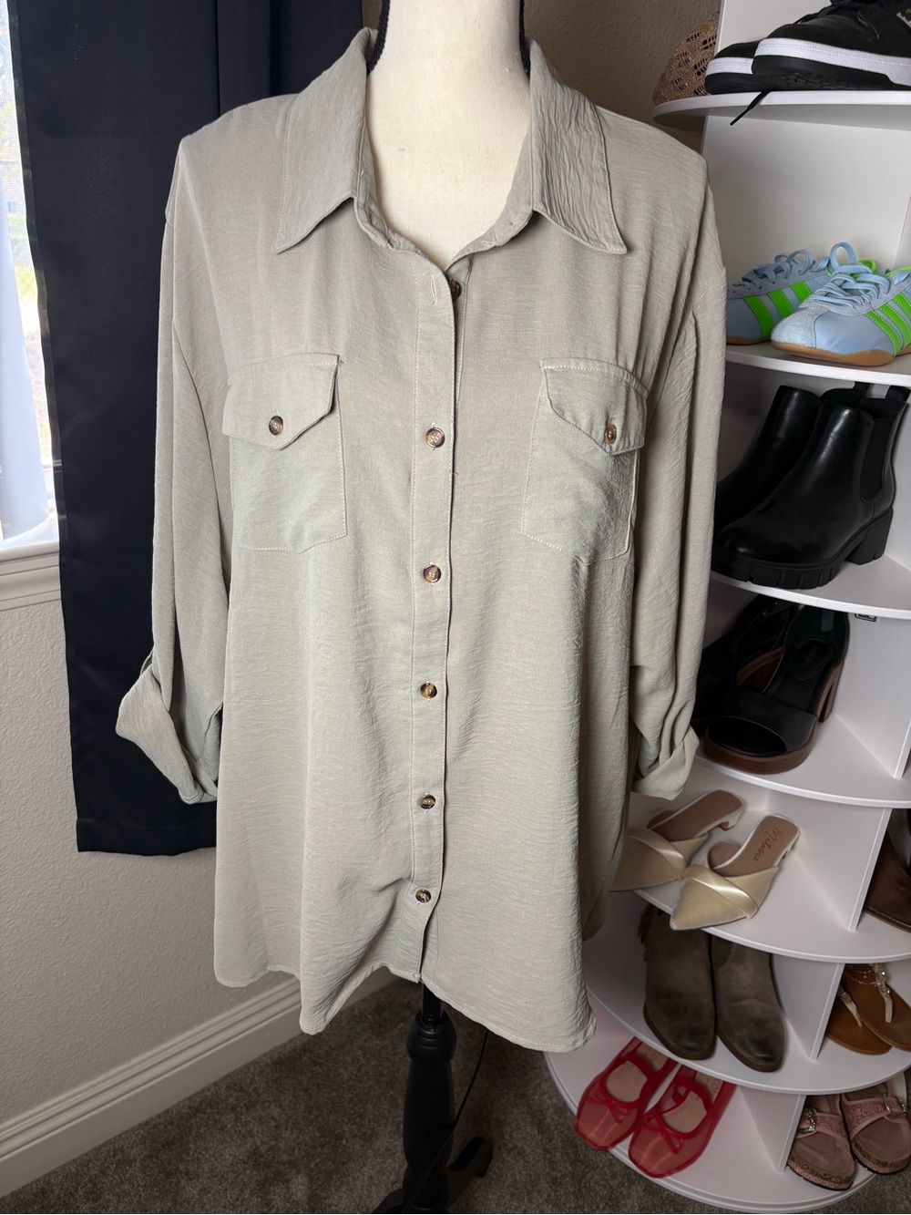 Kate & Mallory Light Sage Button-Down Shirt